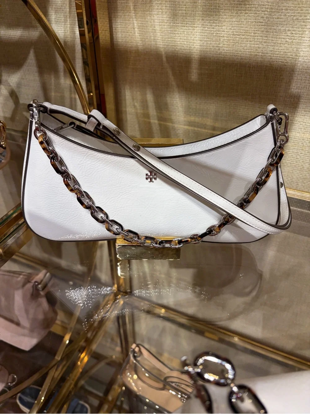 Tory Burch Rory novelty crinkle White Shoulder Bag Style Chain with 2 Straps